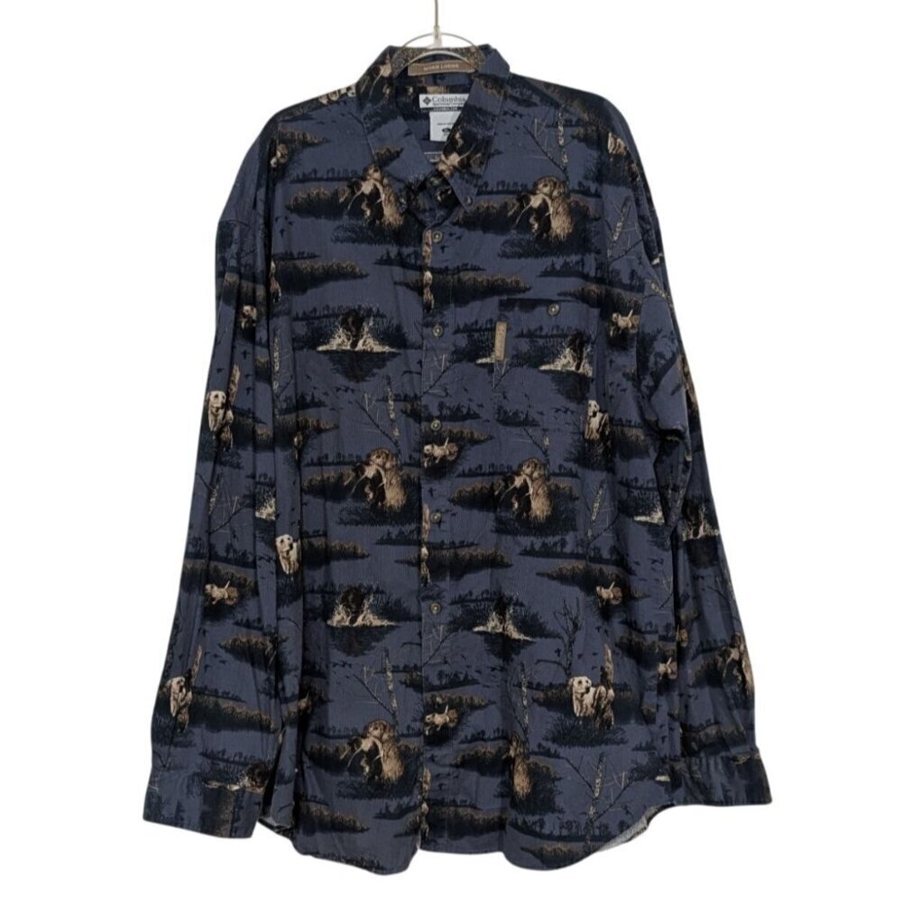 Columbia River Lodge Lab Shirt Mens Size XL Blue Cotton Hunting Button Down